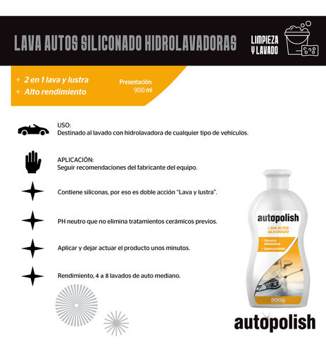 Shampoo Lava Auto Siliconado Hidrolavadora 900 Ml Pack X 6 1