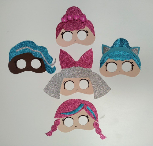 X10 Antifaces Goma Eva Sorpresitas Muñecas Lol / Brillantina 1
