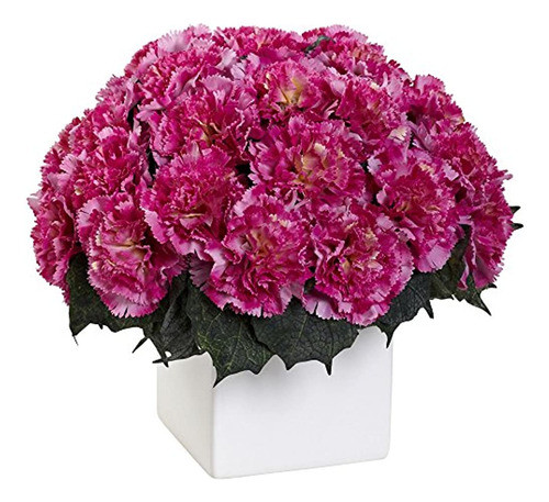 Arreglo De Clavel Casi Natural De 1372 Dp Con Florero, Rosa 0