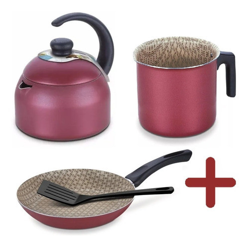 Caldera Paris+ Hervidor+ Sarten 18 Cm Rojo Tramontina LG 0