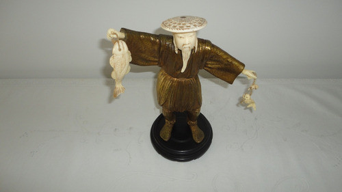 Escultura De Bronce Antigua Personaje Pescador Chino Mirala 1