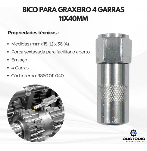 Kit 10 Bico Pino Engraxadeira Acoplador Hidráulico Universal 1