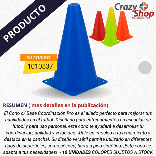 Cono Para Entrenamiento 22 Cm Pack 10 Unid. Surtidos Crazy 1