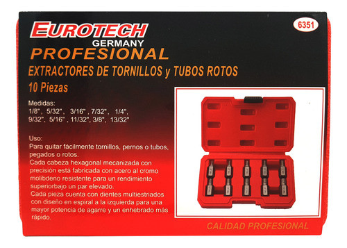 Extractor Tornillo Tubo Roto Barrido - Rosca Izq. - Kit X 10 0
