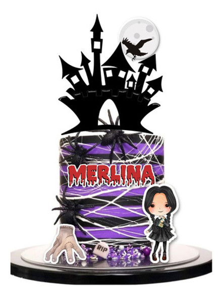 Cake Topper Merlina Castillo Imprimible Decoración Torta 0