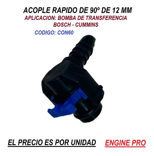 Acople Rápido 12mm Combustible Bomba Bosch Cummins 90° 1