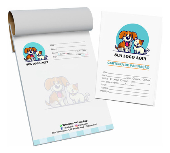 01 Bloco Receituário + 50 Carteirinhas De Vacinação Pet 0