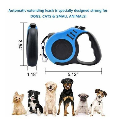 Correa Retractil Portatil Azul Para Perros Medianos + Kit 1
