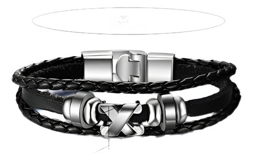 Los Hombres Chico Acero Inoxidable 3 Vueltas Negro Pulsera D 0