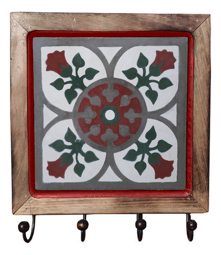 Cabideiro Madeira Ladrilho Hidráulico Porta Chaves Bolsas B3 1