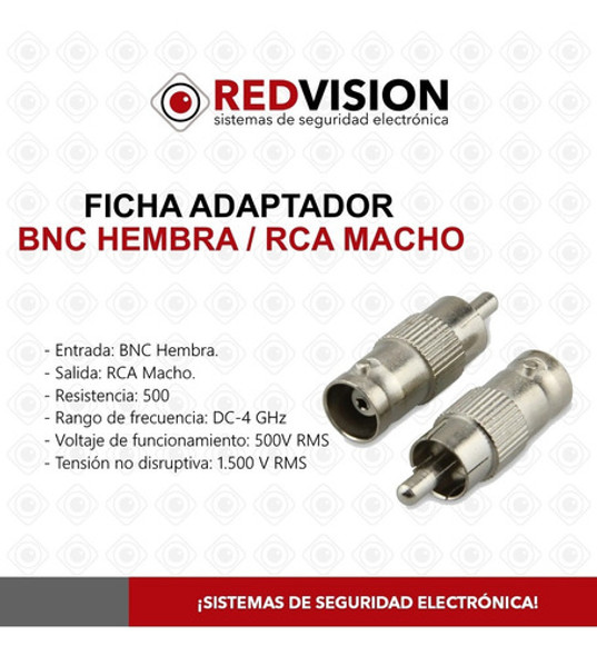 Ficha Conector Adaptador Bnc Hembra A Rca Macho Video Cctv 1