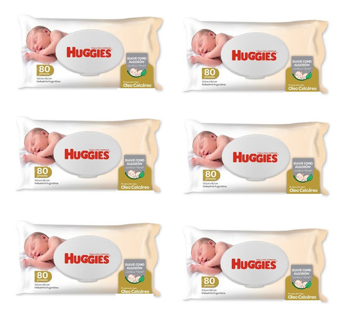 Toallas Humedas Huggies C/ Oleo Calcareo Deluxe X80 Pack X 6 0