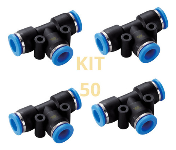 Kit 50 Conexão União Emenda Tee 8mm Pneumática Instantânea 0