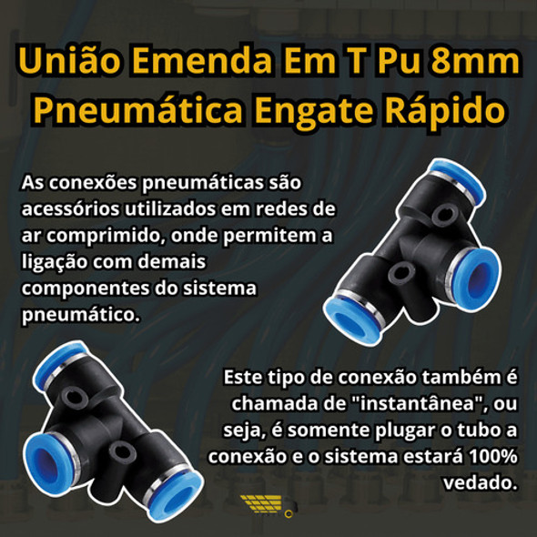 Kit 50 Conexão União Emenda Tee 8mm Pneumática Instantânea 1