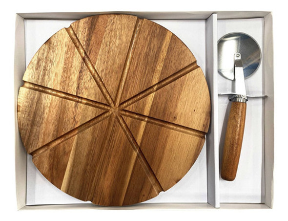 Tabla Madera Redonda Ranuras Cortar Pizza 0