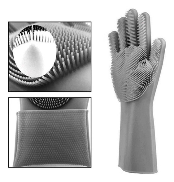 Guantes Silicona Esponja Lavaplatos Cocina Mascota Gris 1