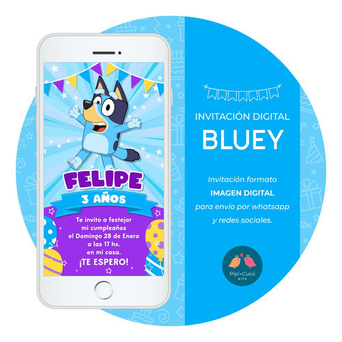 Invitación Digital Imagen - Bluey (niño) - Modelo 1 0