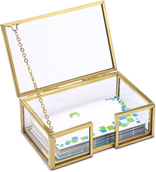 Caja Organizadora De Metal Dorado Para Tarjetas Personales 0