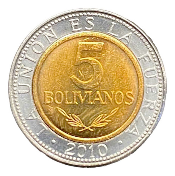 Bolivia Plurinacional 5 Bolivianos 2010 - Bimetalica Km #219 0