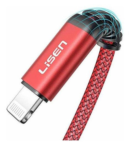 Cable Lightning Certificado Mfi Nylon Para iPhone 2 Mts Rojo 0