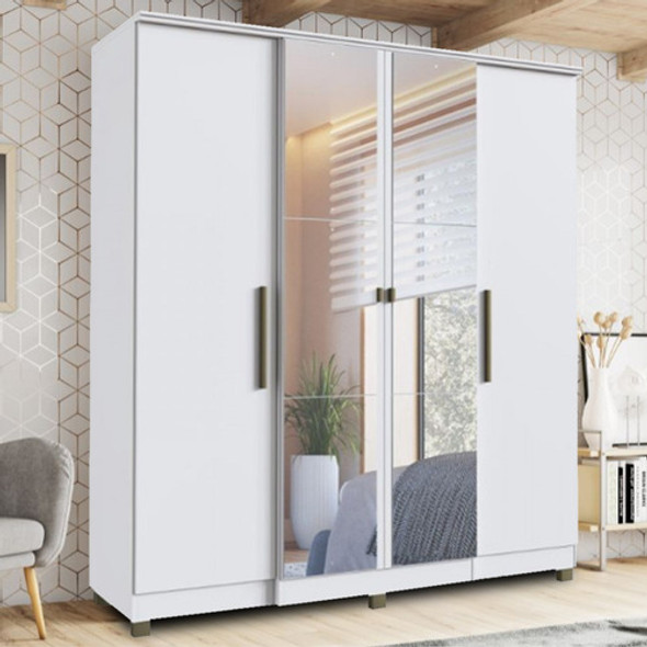 Ropero 4 Puertas 2 Cajones Varios Estantes Y Espejos Mdp Bl 1