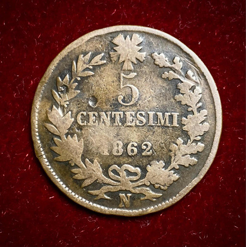 Moneda 5 Centésimos Italia 1862 Km 3 Vittorio Emanuele 2 0