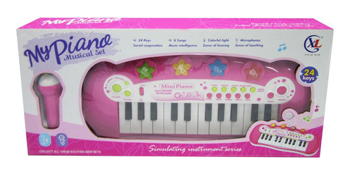 Teclado Órgano Con Micrófono Rosado, Con Luz 24 Teclas, 3aa, 1