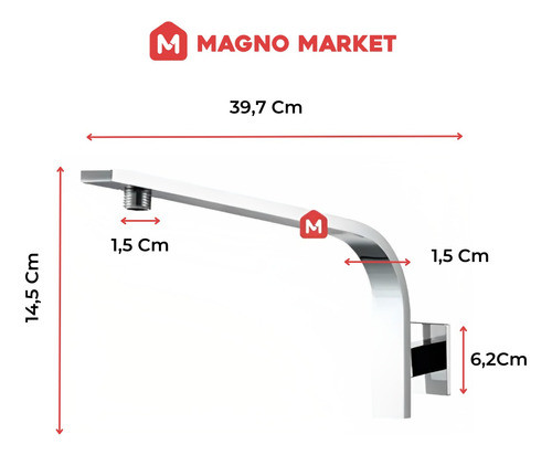 Brazo Lluvia Rectangular 42 Cm Con Roseta Mozart 1
