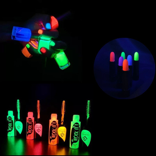 Combo Maquillaje Fluo Pestañas, Esmalte Y Labial Fluor Neon 1