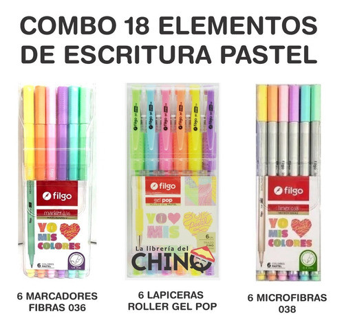 Filgo Pastel Combo 18 Elementos Escritura Distintos Trazos 1