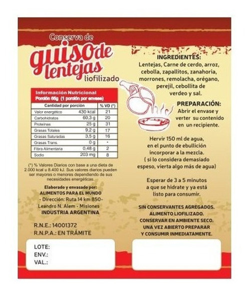 Comida Liofilizada Montaña Mi Menu Guiso De Lentejas 1 Comida Liofilizada Montaña Mi Menu Guiso De Lentejas 1