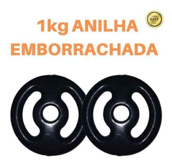 Kit 2 X Anilhas De 1kg Emborrachada Super Premium Preta 0