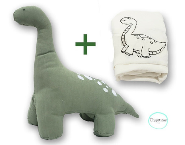 Kit Bebe - 1 Manta Muselina + 1 Muñeco De Apego Dinosaurio 0