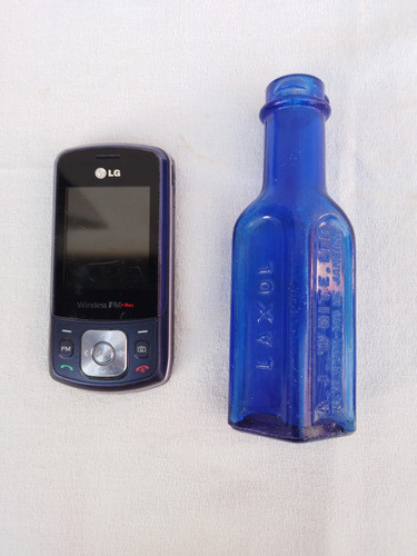 Antiguo Frasco Botellita Azul Cobalto Laxol White New York 0