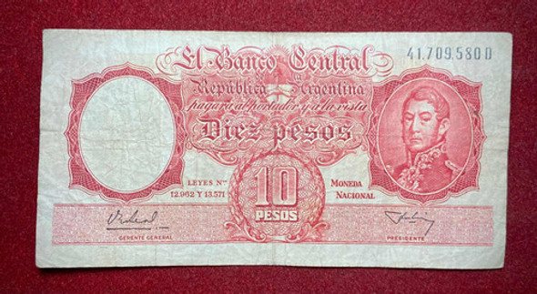 Billete 10 Pesos Moneda Nacional 1956 Bottero 1954 Real Aliz 0