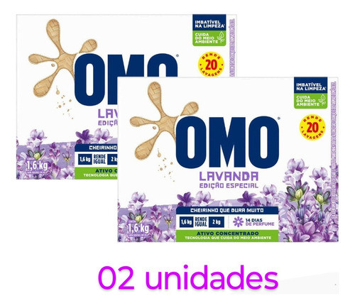 Kit 02x Omo Lavanda Lava Roupas 800g Sabão Em Pó Sabao 0