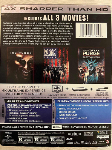 4k Ultra Hd + Blu-ray The Purge Collection / 3 Films 1