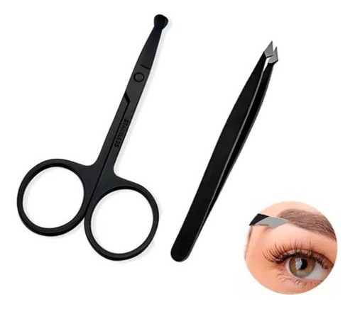 Set Pinza Depilar Cejas Profesional Angular + Tijera Redonda 0