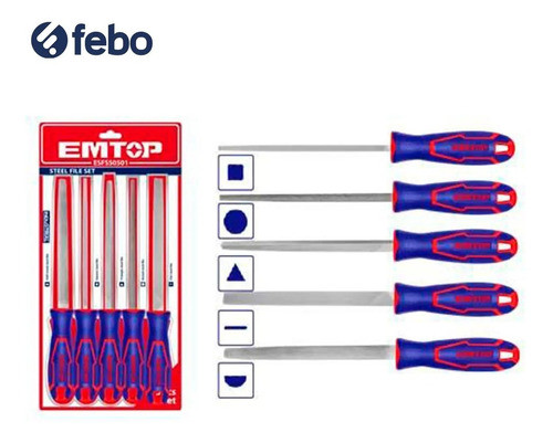 Juego De 5 Limas 8'' P/ Metales Con Mango Emtop Esfss0501 1