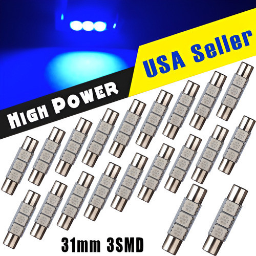 20 X Ultra Azul Fusible 31 Mm 5050 3 Smd Sol Visera Tocador 1