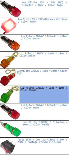 Pack 20x Luz Piloto Cuadrado 10mm Verde 220vac Ac 1