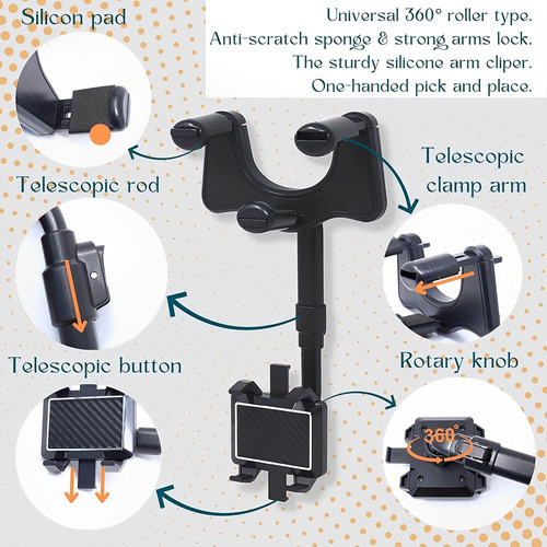 Jawasto 360 ° Soporte De Teléfono Para Espejo Retrovisor Par 1