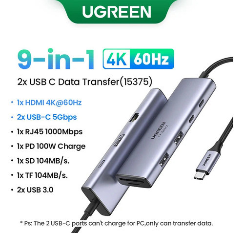 Hub Adaptador Ugreen 9 Em 1 Hdmi 4k@60hz Steam Deck Rog Ally 1
