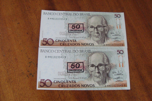 Cedula Brasil 50 Cruzados Novos Carlos Drummond / Mf Nobrega 0