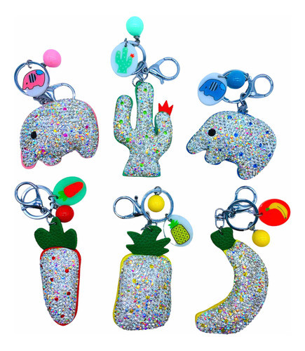 Pack 6 Llaveros Con Formas Cristal Strass Regalo Souvenir 0