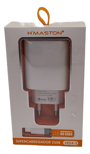 Carregador Tipo-c Turbo Hmaston Duas Entradas + Cabo 0