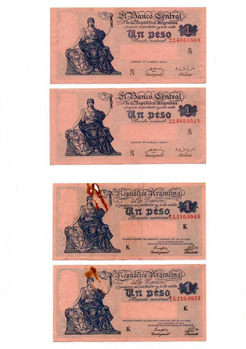 Billetes Serie Progreso Lote 2 Pares Correlativos 1 Peso M$n 0