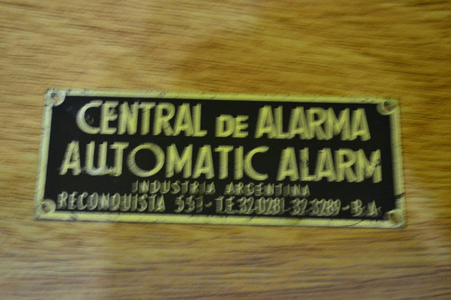 Chapa Antigua Metalica Bronceada Central De Alarmas 0