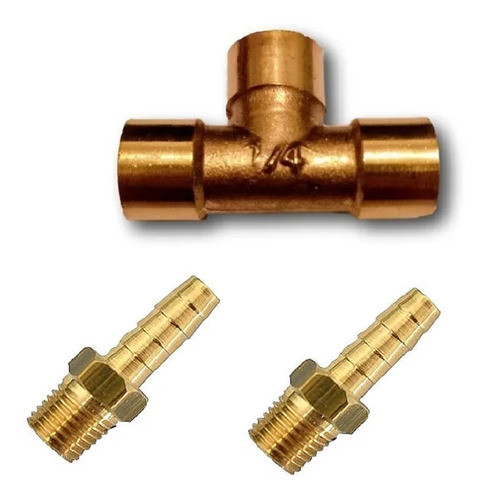 1 Conexão Tee 1/4 Bsp + 2 Espigão Rosca 1/4 X Mangueira 1/4 0