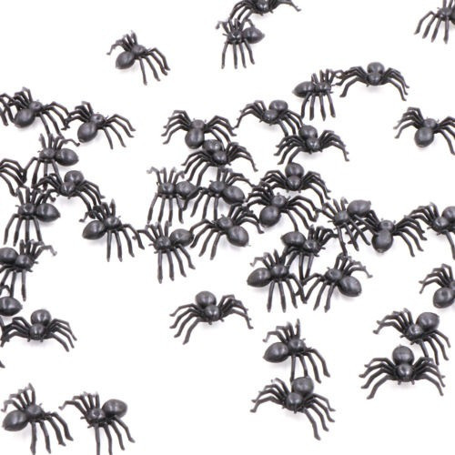 50pcs Negro Araña Falsa Plástico Juguetes Halloween Divertid 0